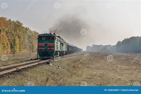 Old Locomotive with Smoke Pollution on Railway Stock Photo - Image of ...