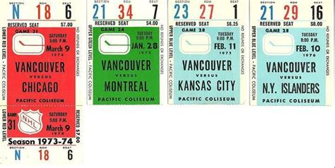 Canucks tickets: mid 1970's. Vancouver Canucks, Memorabilia, The Row, 1970s, Mid, Quick