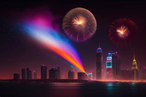 Premium AI Image | Fireworks over the dubai skyline