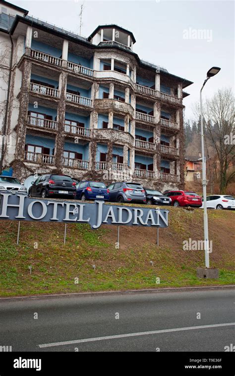 Hotel Jadran, Lake Bled on a rainy day, Slovenia Stock Photo - Alamy