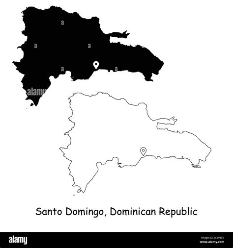 Santo Domingo Dominican Republic. Detailed Country Map with Location Pin on Capital City. Black ...