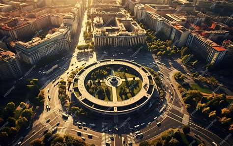 Premium AI Image | top view of a roundabout in the middle of a busy city aerial view centered ...