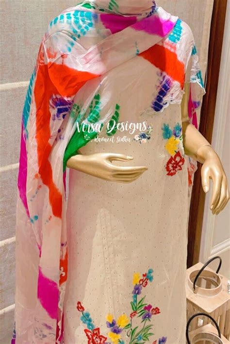 White And Multi Colour Chicken Suit - Virsa Designs