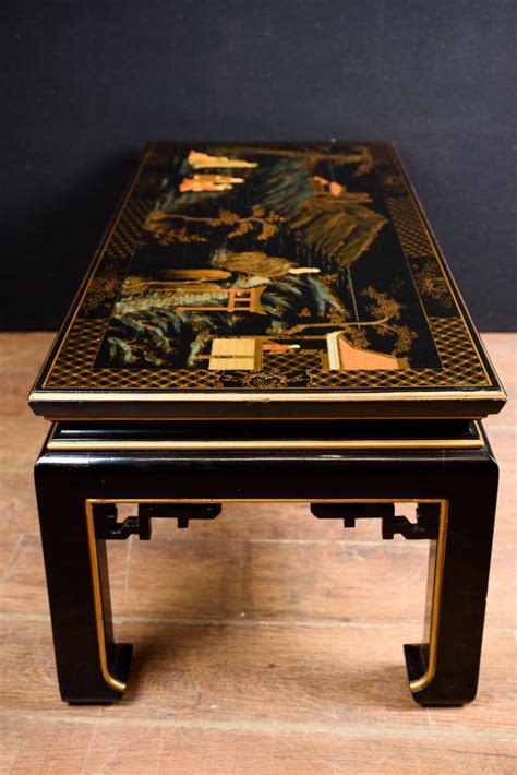 Chinese Black Lacquer Coffee Table Chinoiserie