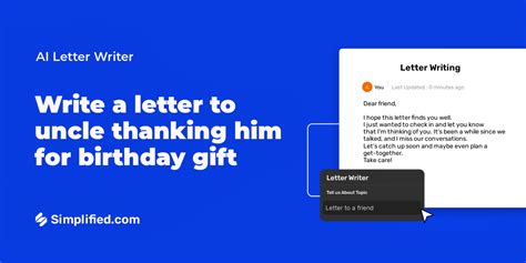 Write letter to uncle thanking him for birthday gift in seconds