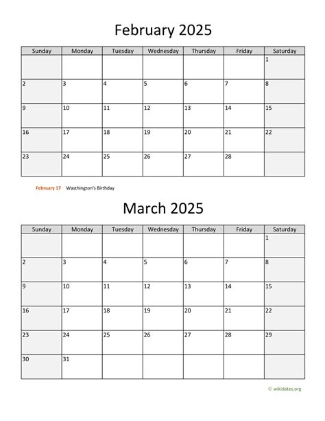 February and March 2025 Calendar | WikiDates.org