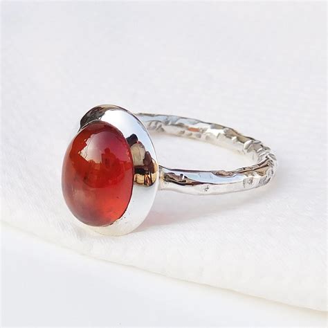 Natural Hessonite Garnet Ring Sterling Silver Hammered Band - Etsy