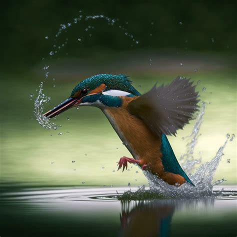 Common European Kingfisher river kingfisher flying after emerging from water with caught fish ...