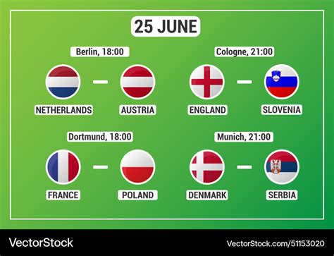 European football match schedule Royalty Free Vector Image