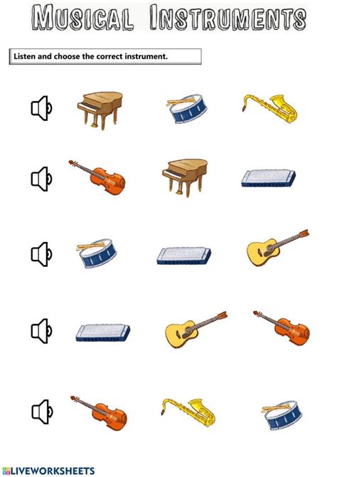 Musical instruments interactive worksheet for Grade 6. You can do the exercises online or ...