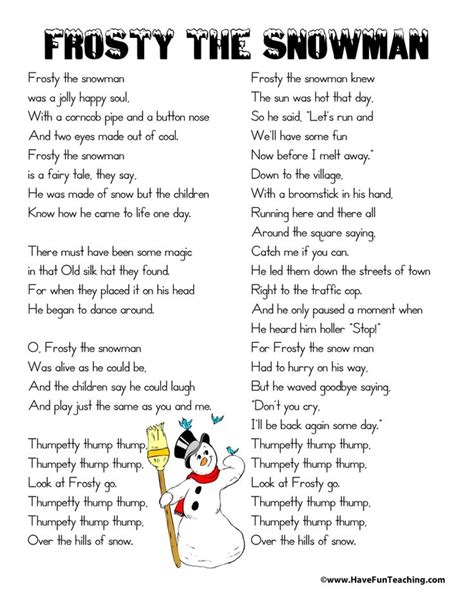 Frosty the Snowman Lyrics | Christmas lyrics, Christmas songs for kids, Christmas songs lyrics