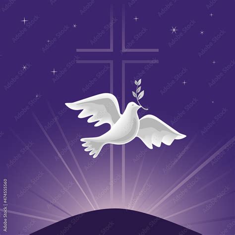 Holy Spirit Dove with olive branch vector poster. Christian holiday ...