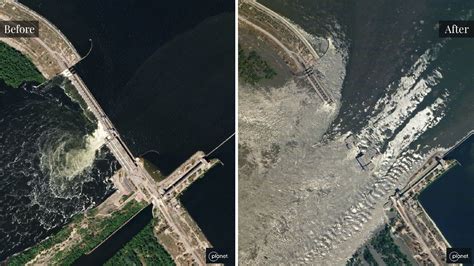 Satellite images show Ukraine’s Kakhovka dam after destruction : r/AlJazeera