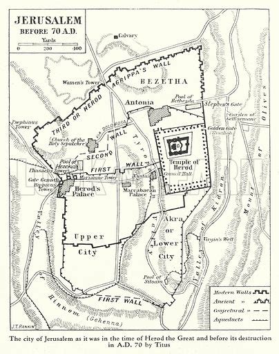 Map of Jerusalem in the time of Herod the Great, 1st Century stock ...