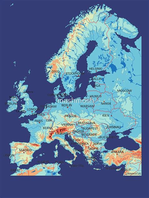 "EUROPE physical map topographic map of EUROPE with Country Borders ...