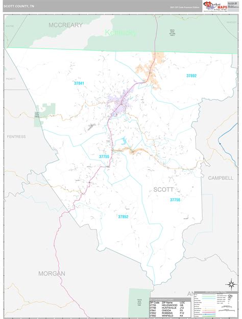 Scott County, TN Wall Map Premium Style by MarketMAPS