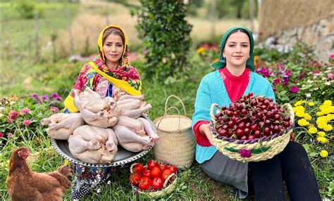 پخت مرغ بریانی شکم پر با آلبالوپلو توسط دوبانوی روستایی (فیلم)