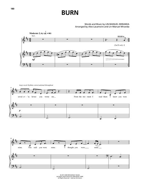 Burn (from Hamilton) Sheet Music | Lin-Manuel Miranda | Piano & Vocal | Hamilton sheet music ...