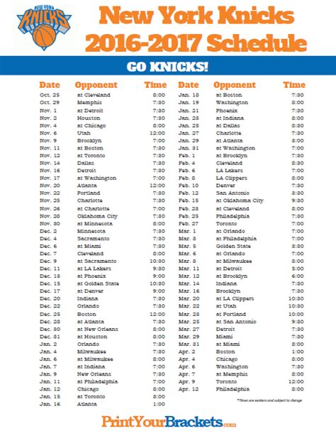 2016-2017 New York Knicks Schedule | Warriors schedule, Basketball schedule, Nba schedule