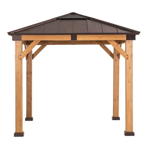 Sunjoy 9 ft. x 9 ft. Cedar Framed Gazebo with Brown Steel and ...