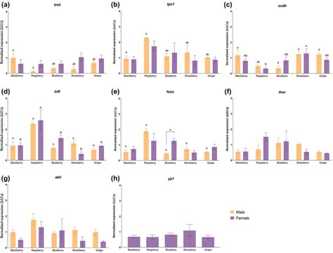 Expression of genes associated with metabolism pathways. (a) Trehalase ...