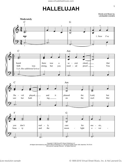 Download and Print Hallelujah, (easy) sheet music for piano solo by ...