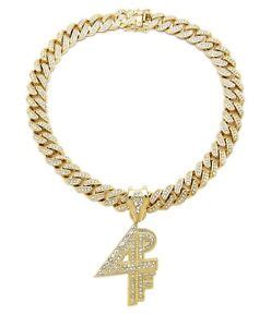 LIL BABY 4PF 4 POCKETS FULL DIAMOND GOLD CUBAN LINK CHAIN NECKLACE HIP ...