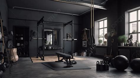 Black Gym Room That Boasts Exercise Equipment Background, Picture For Home Gym Background Image ...