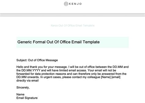 Free Out Of Office Email Template | Kenjo