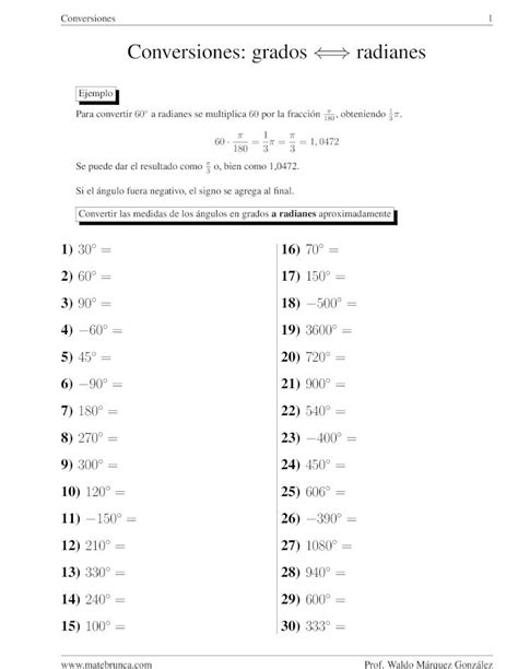 (PDF) Conversiones: grados radianes 2 Convertir las medidas de los angulos en radianes´ a grados ...