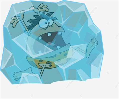 Frozen Caveman Cartoon Character In A Block Of Ice, Block, Crude, Barbarian PNG and Vector with ...