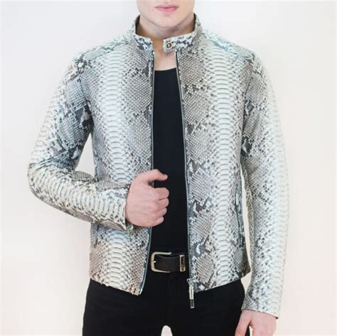 SR Natural White Python Leather Jacket - Leather Guys