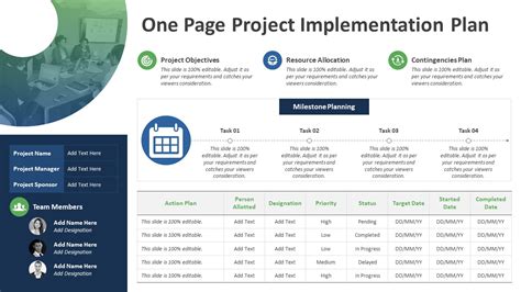 One Page Project Implementation Plan PowerPoint Template