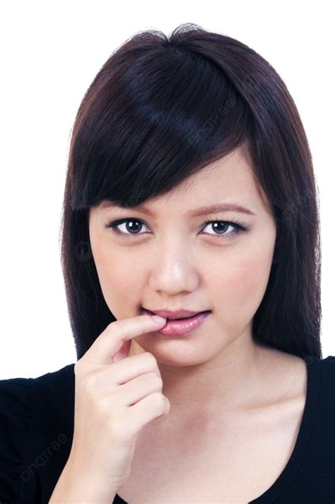 Portrait Of A Beautiful Young Asian Woman Biting Her Finger Photo Background And Picture For ...
