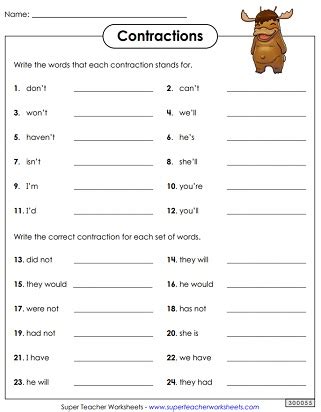 Contractions Worksheet 1st Grade