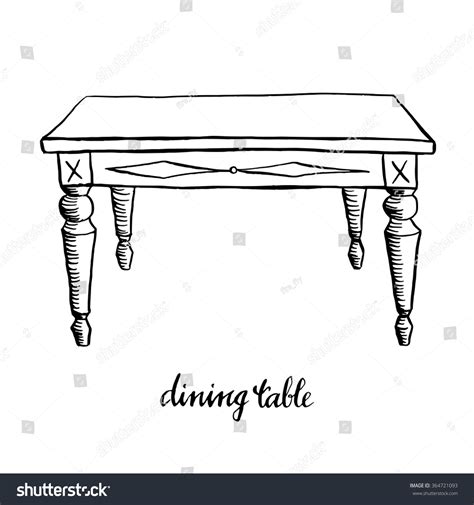 Vintage Dining Table/ Vintage Furniture/ Interior Design Elements/ Hand Drawn Ink Sketch ...