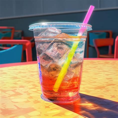 Premium Photo | A plastic cup with a yellow straw and a pink straw in it.