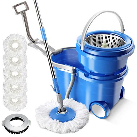 Buy MASTERTOP Mop Bucket with Wringer Set - Floor Mop, Spin Mop with 2 Wheel Easy Move ...