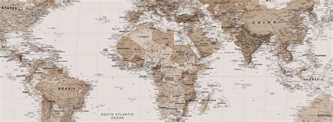 Sepia Earth Tone World Map Wallpaper Mural | Hovia CA | World map ...