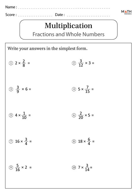 Multiplying Fractions Worksheets with Answer Key