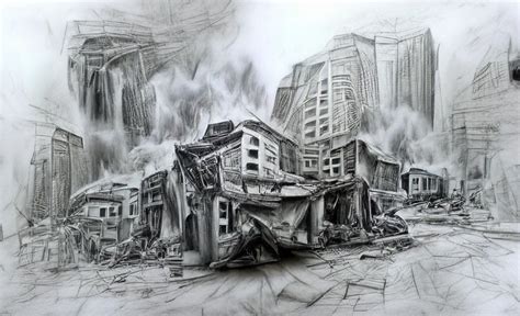 ArtStation - A destroyed city - Perspective drawing