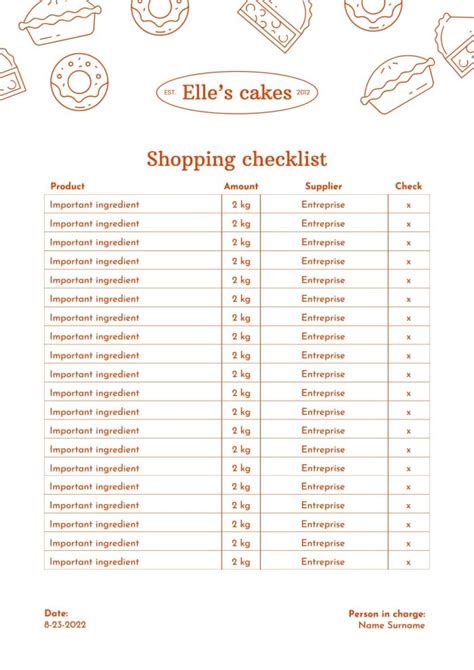 Free BreadBakers Bakery Inventory Checklist template