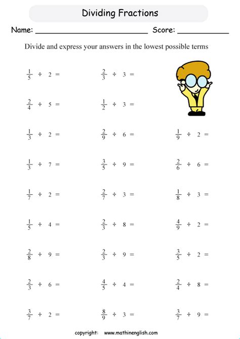 Division Of Fractions Worksheets Grade 5