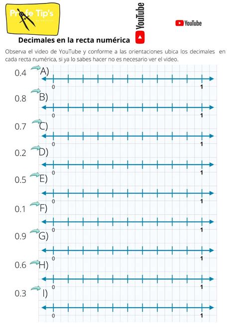 Ubica decimales en la recta numérica worksheet | Math fractions ...