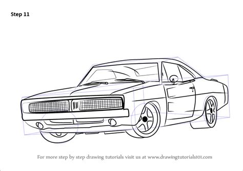 Learn How to Draw a 1969 Dodge Charger (Cars) Step by Step : Drawing Tutorials