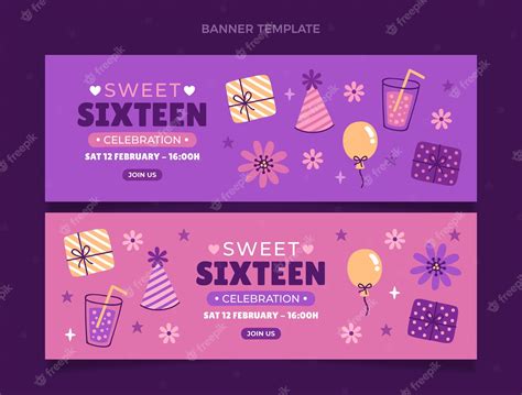 Premium Vector | Hand drawn sweet 16 horizontal banners set