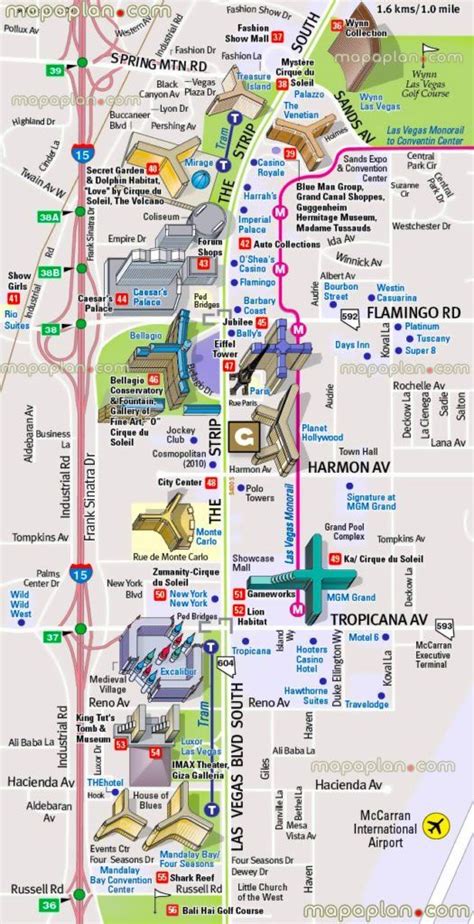 Las Vegas Strip Hotels and Attractions Map | Las vegas strip map, Vegas ...