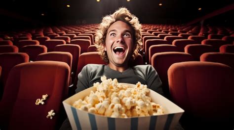 Premium AI Image | Man eating popcorn in a movie theater sitting and ...