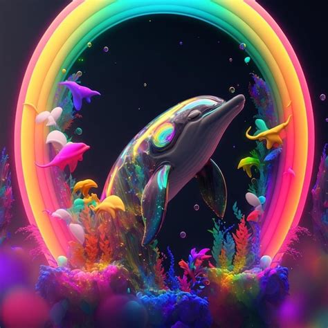 Premium Photo | A colorful dolphin is surrounded by fish and a colorful ...