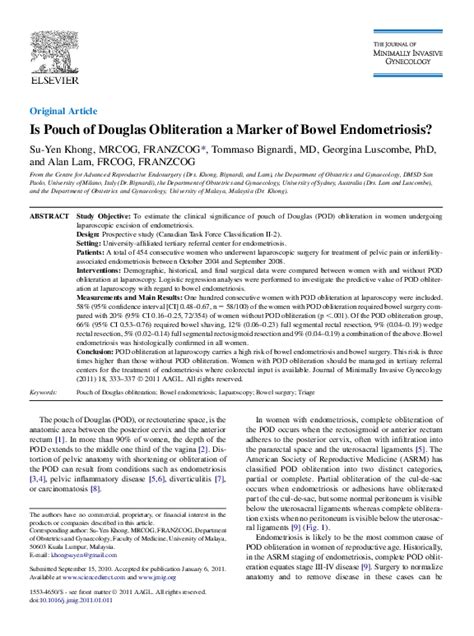 (PDF) Is Pouch of Douglas Obliteration a Marker of Bowel Endometriosis? | Georgina Luscombe ...